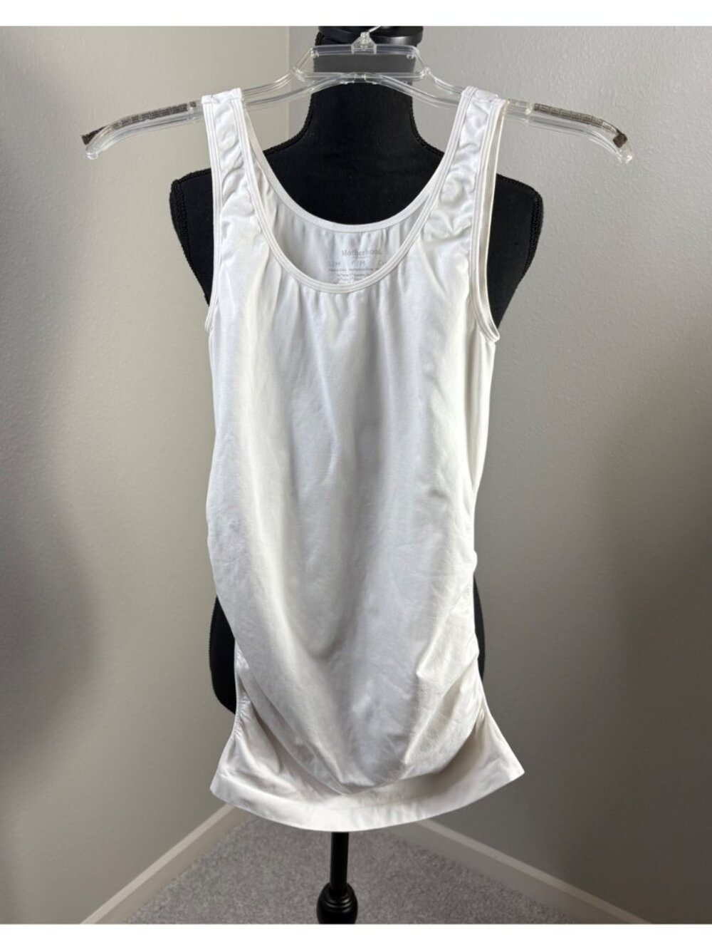 Motherhood Maternity White Ruched Tank Top S/M Sleeveless Nylon/Spandex